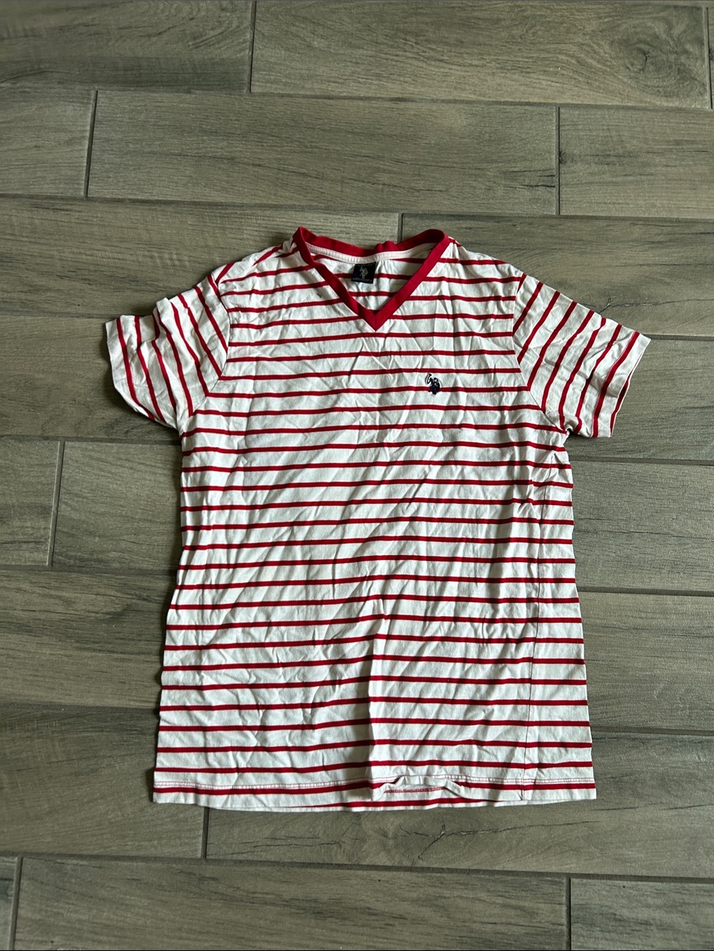 U.S. Polo Assn. White Tee with Red Stripes V-Neck